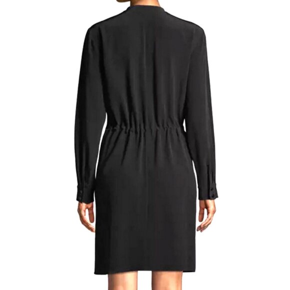 Eileen Fisher Curan black crepe drawstring waist button down dress S-M - Picture 2 of 8